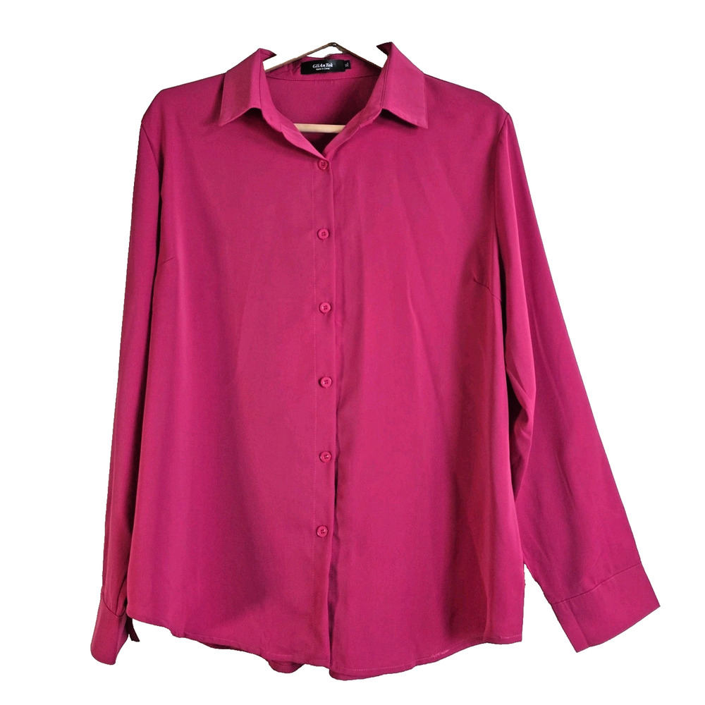 Women's Magenta Button Up Blouse With Collar Size XL